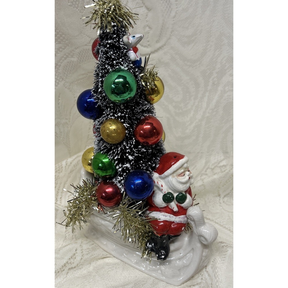Vintage Porcelain Sleigh With Santa Claus, Mouse‎ , Tree Assemblage Display Gift